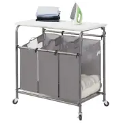STORAGE MANIAC 3-Section Laundry Sorter with Foldable Ironing Board, Heavy-Du...
