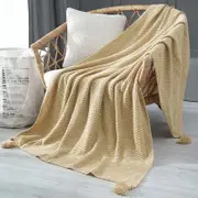 130*170cm Cozy Decorative Knit Woven Throw Blanket Sofa Throw Bed Throw Bed Blanket - Khaki