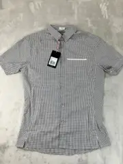 Rapha Short Sleeve Button Up Shirt Gingham Grey Size Small Stretch Cycling City