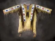 Old Style Beige Buckskin Hide Sioux Beaded Fringe Powwow Shirt SX148 L / XL /2XL