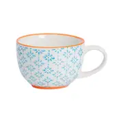 Nicola Spring Hand-printed Cappuccino Cup - Japanese Style Porcelain Coffee Teacup - Blue - 250ml