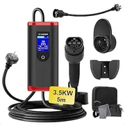 EV Charger Type 2 [3.5 kW 5M 10-15A Adapter] Portable EV Chargers Polymer materials Cable with Australian 15 A Plug|10A Adapter, Adjustable Current Compatible with Tesla, BYD and Other PHEV/BEV/EV