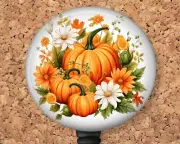 Badge Reel - Floral Fall Pumpkins Retractable ID Holder 8393