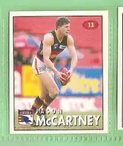 1996 AFL SELECT STICKER #13 JASON McCARTNEY, ADELAIDE CROWS
