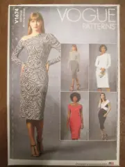 Vogue 1674 Easy Lined Dress Pattern 14-22 Side Zipper Stretch Knits UC FF