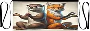 [Joitme] Cheerful Otter Fox Brown Women Aprons, Aprons for Servers, Short Apron, Tool Apron for Women, Cheerful Otter Fox Brown