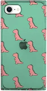 [AKAN] iPhone SE (3rd Generation/ 2022) Case, Soft Square Case, Dinosaur Pattern, Green (Aikan), iPhone Cover, Cube Case, Corner Protection, Drop Prevention, Strap Hole, Wireless Charging Compatible,