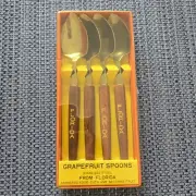 Set of 4 Wooden Handled Grapefruit Spoons Box New Stainless Steel From Florida