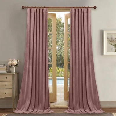 StangH Wild Rose Pink Curtains 92 inches Soft Velvet Back Tab Insulated Room ...