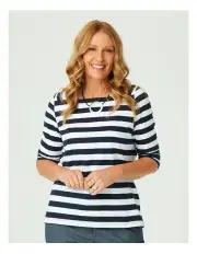 [Fella Hamilton] Boat Club Stripe 3/4 Sleeve Tee in White