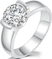 [Jude Jewelers] Stainless Steel Classic Plain Solitaire Style Wedding Band Statement Proposal Engagement Anniversary Promise Ring
