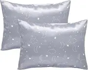 Winmany 2 Pack Toddler Pillow Cases Baby Silk Satin Pillowcases 49 x 36cm Cot Bed Envelope Pillow Cover Kids Soft Travel Pillow Pair Cases for Boys Girls Machine Washable (Grey Cloud Moon)