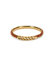 Patricia Nash Leonora Tension Chainlink Bracelet Tan Leather Braid NEW! Boxed!