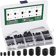 Keadic 236Pcs Internal Hex Drive Cup-Point Grub Screws Assortment Kit - 1/8 to 3/8 Inch, 10 Sizes With 6 Wrenches - 12.9 Class Alloy Steel for Door Handles, Faucet, Light Fixture