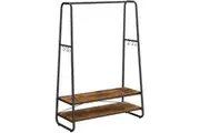 Heavy Duty Clothes Rail with 2 Shelves, 6 S Hooks, and Steel Frame - Industrial Rustic Brown/Black