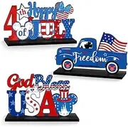 3 Pieces Patriotic Wooden Decorations 4th of July Independence Day Decorations Patriotic Table Decorations Wooden Table Centerpieces Decorations for American