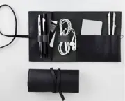 power data line Charger Digital accessory pocket bag cow Leather black H940