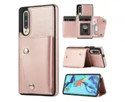 Case for Huawei P30, Leather Wallet Case With Card Pockets Back Flip Shockproof Cover Case-Rose Gold