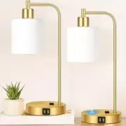 Set of 2 Industrial Touch Control Table Lamps with 2 Gold(2 pack)-Opal Glass