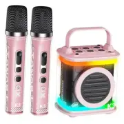 Mini Karaoke Machine with 2 Wireless Microphones, Portable 2 Mic Pink