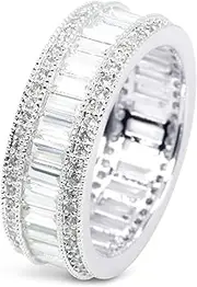 [Savlano] 18K Gold Plated Cubic Zirconia 8MM Emerald Cut Eternity Lustrous Ring Band for Women