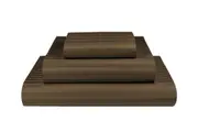 King Single Chocolate 1000TC Microfibre 1cm Stripe Fitted, Flat Sheet Set