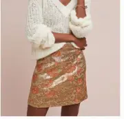 Brocade Floral Metallic Boho Peasant Hippie Cottage Art Hip Classy Hipster Skirt