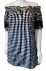 Romeo & Juliet Couture Black White Gingham Long Off the Shoulder Tunic Top NWT M