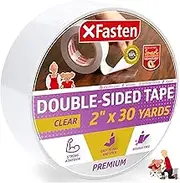 XFasten Double Sided Tape Clear, Removable, 2-Inch by 30-Yards, Ideal As A Gift Wrap Tape, Holding Carpets, and Woodworking