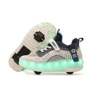 Nevenka Children Double Wheels Roller Skate Shoes LED Lamp Sneakers-Blue