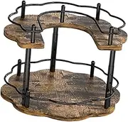 WeiLaiKeQi Wood Turntable Condiments Organizer Rotating 2 Layer Decorative Tray Round with Metal Sides Lazy Organizer for Cabinet