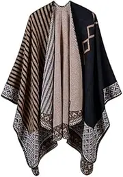 [Generic] Women Poncho Scarf Cardigan Striped Vintage Warm Cape Shawl Long Scarves Pashmina Outwear