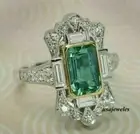 3.10CT Real Emerald Cut Green Emerald 14K 2-Tone Gold Over Wedding Jewelry Ring