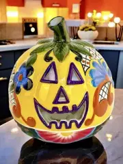 Blue Sky Halloween TALAVERA PUMPKIN Day Of The Dead Tea Light Candle House NEW