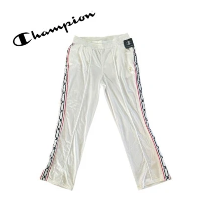 Champion Women's Track Pants Size L White Script Side Stripe Limited Edition