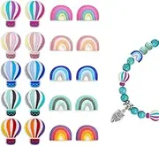 20 PCS Silicone Beads for Keychain Making Silicone Focal Rainbow Beads and Hot Air Balloon Flatback Spacer Beads for Pens Kit DIY Bracelet Chain Jewelry Pen Beads Necklace Hair Clip Accessories