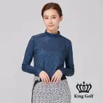 【KING GOLF】速達-女款滿版星星印圖LOGO燙標輕刷毛小立領長袖內搭衣(丈青)