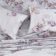 [DAUAOTO] Queen Size Printed Sheets Set, 100% Cotton Bedding Sets, Up to 14" Deep Mattress, Floral Pattern Bedlinen Set, Hydrangea Gray Lilac