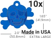 10x Anodized Aluminum Pet ID Tag Skull Crossbones Blue Made in USA (Lead Free)