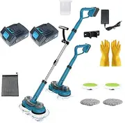 Electric Spin Mop, Cordless Dual Spin Mopper Powerful Steam Mop 310RPM Floor Cleaner Water Sprayer & LED Headlight & 6 Brush Heads Polisher Scrubber with 300 ML Water Tank
