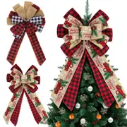 2 Pack Christmas Bows Wreath Decorations Buffalo Plaid Xmas Tree Topper Ornament