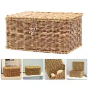 Wicker Box with Lid Baskets Lids Photo Storage Woven -