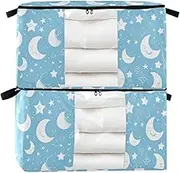 Amooorous Boho Blue Simple 60/95 L zippered shoe storage with Reinforced Handles, clear window clothing storage containers for Clothing, Blanket, Bed Sheets, Pillows