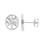 New Sterling Silver Stone Set Oval Tree Of Life Stud Earrings Silver For Her