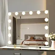 Hollywood Makeup Mirror, Vanity Mirror with Light 14 Dimmable LED Lights, Tabletop or Wall-Mounted Mirror with Detachable 10X Magnification Mirror, White, 62x50cm