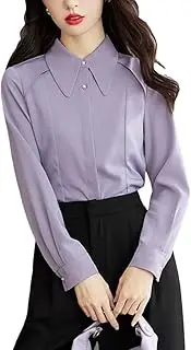 [Generic] Women's Casual Chiffon Shirt Office Ladies Long Sleeve Loose Solid Color Blouse Elegant Tops