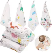 10 Pack Cotton Muslin Squares Baby Extra Soft 11.8"x11.8" Reusable Baby Wash Cloths, 6 Layers Organic Cotton Baby Towels With Printed Design For Newbo