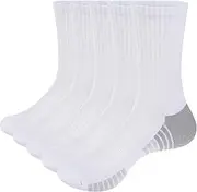 [YUEDGE] Womens Fitness Training Athletic Socks Black White Moisture Wicking Cotton Cushioned Crew Socks for Women 4-12, 5 Pairs