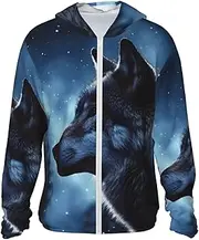 [LHBWCVN] UPF 50+ Light Jacket Full Zip Sun Protection Hoodie for Women Men Long Sleeve Lonely Wolf Sun Shirts