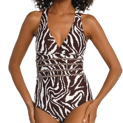 NWT LA BLANCA Fierce Lines Multi-Strap Cross-Back One Piece 4